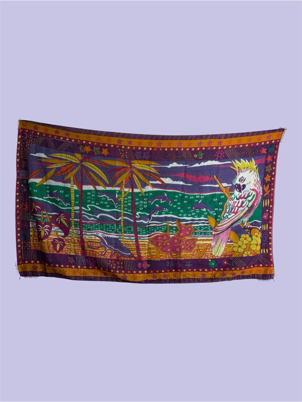 Jasmine Tropical Parrot Patterned Multicolor Beaded Scarf